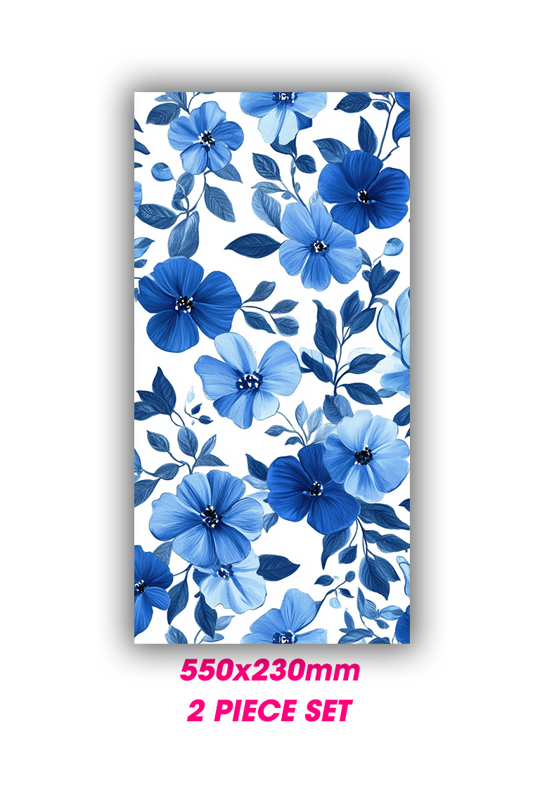 ''Retro Blue Flowers'' - Car Doors Pillar Decals