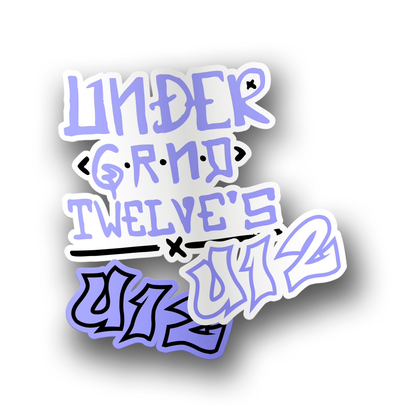 A vinyl sticker with a blue and purple design, featuring the text 'UNDERGROUND' and 'XII's' in a stylized font.
