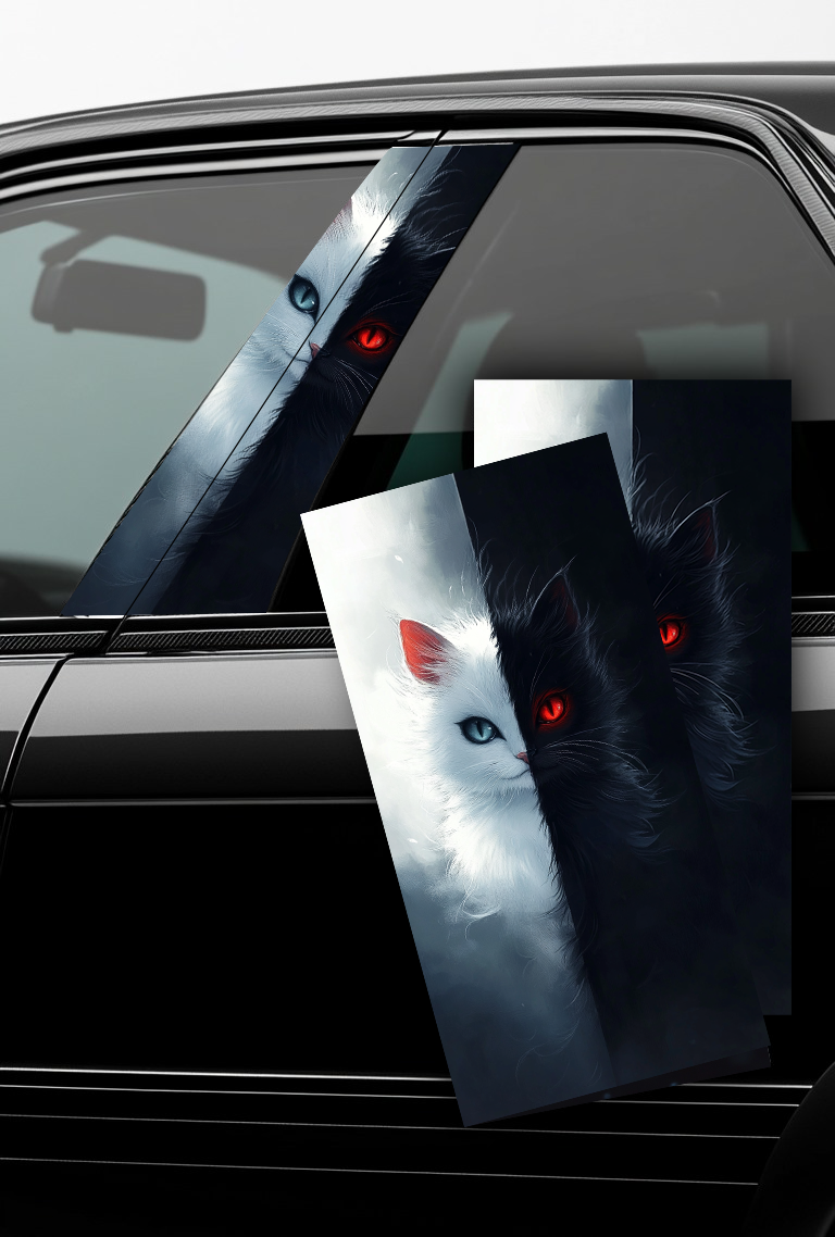 ''Black and White Cat'' - Car Doors Pillar Decals