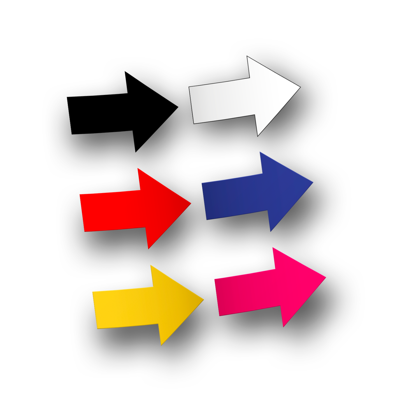 A set of colorful vinyl stickers in the shape of arrows in various sizes.