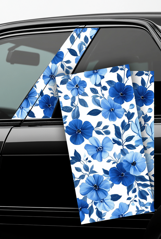 ''Retro Blue Flowers'' - Car Doors Pillar Decals