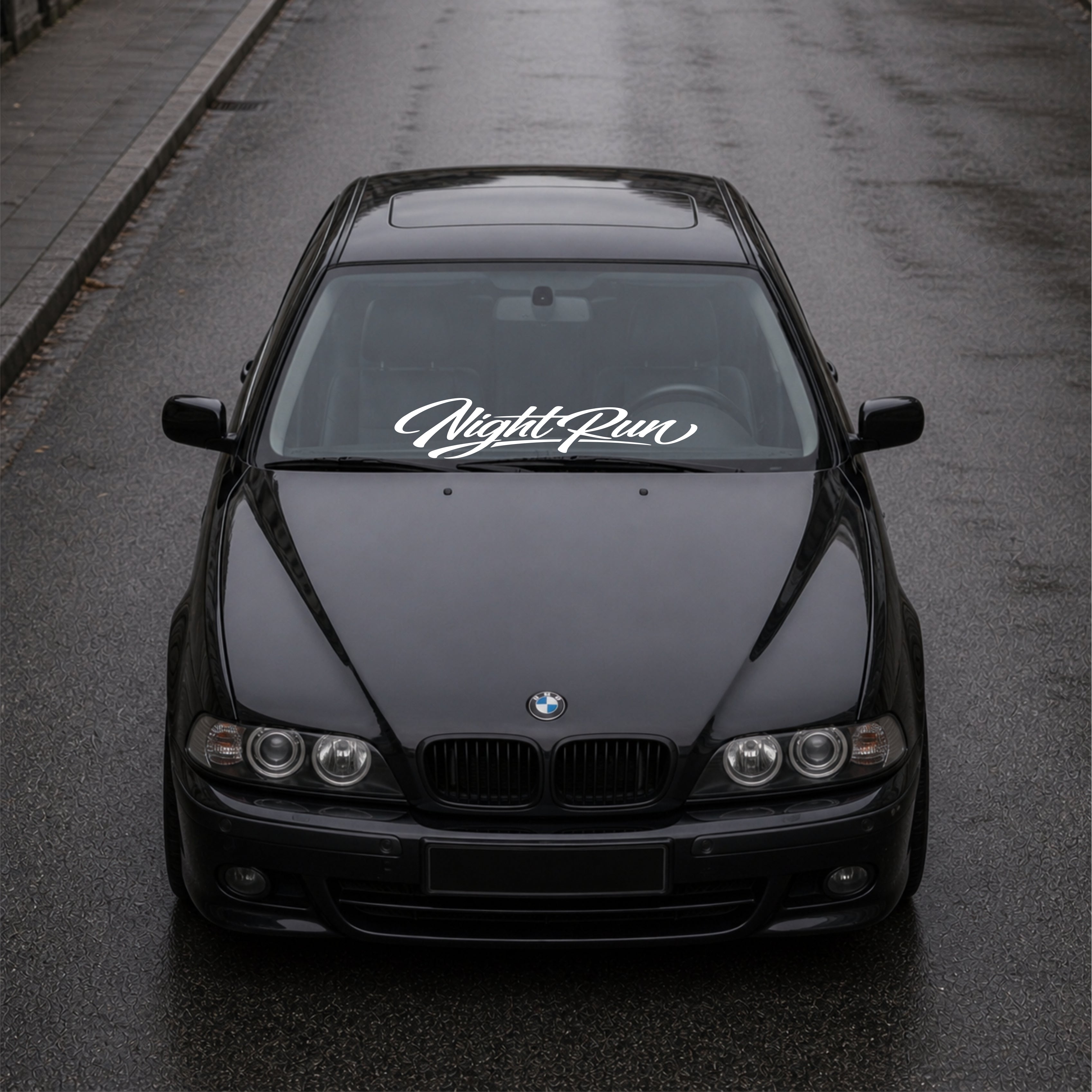 night run windshield banner installed on car front clean street style vinyl decal