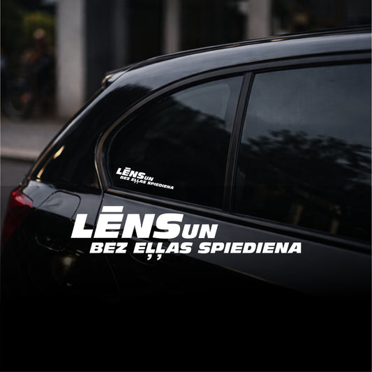 Black car with 'LENSUN' decal on a blurred background