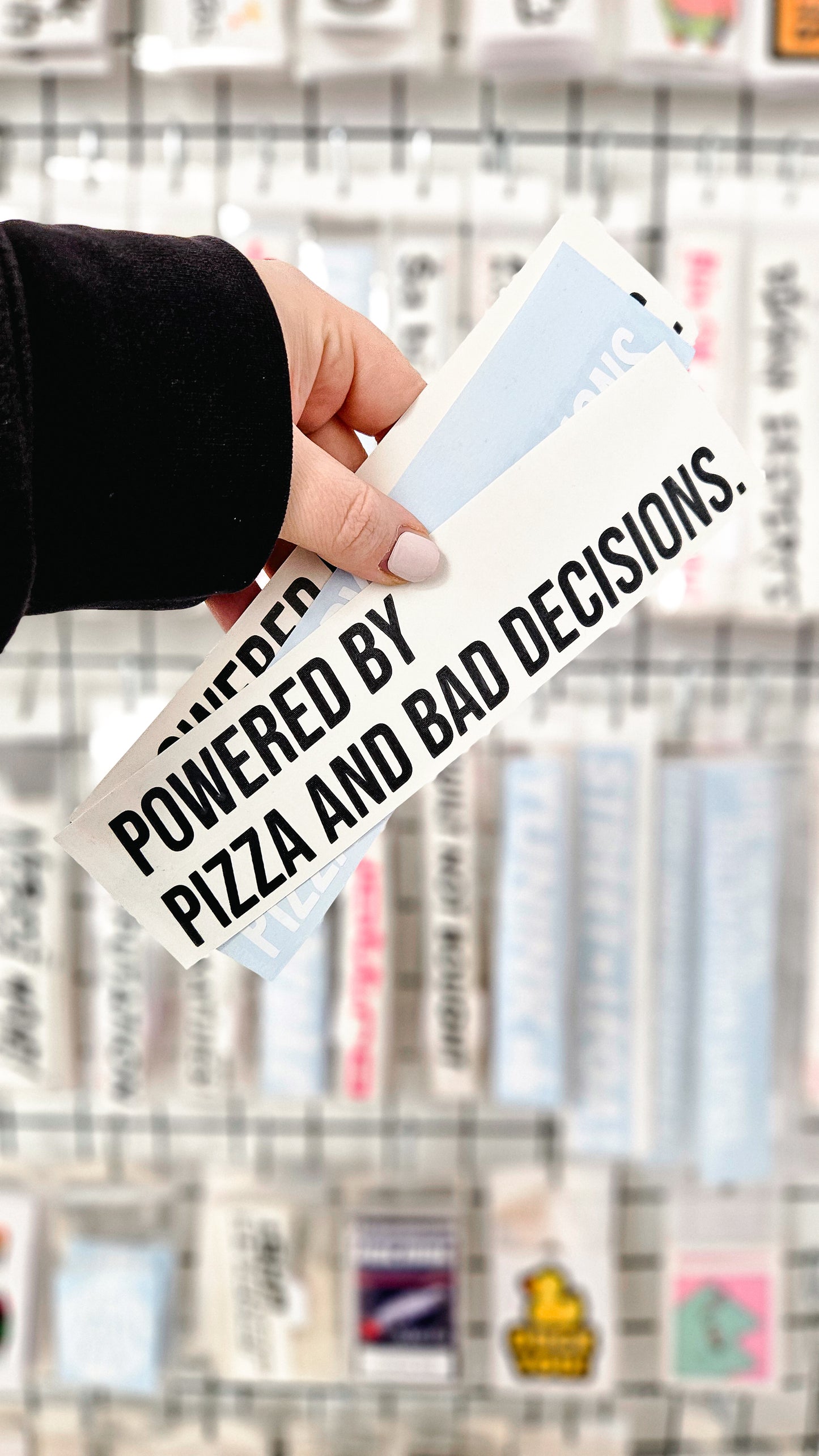 ''Powered by Pizza and bad decisions.'' - Plotted Vinyl Sticker