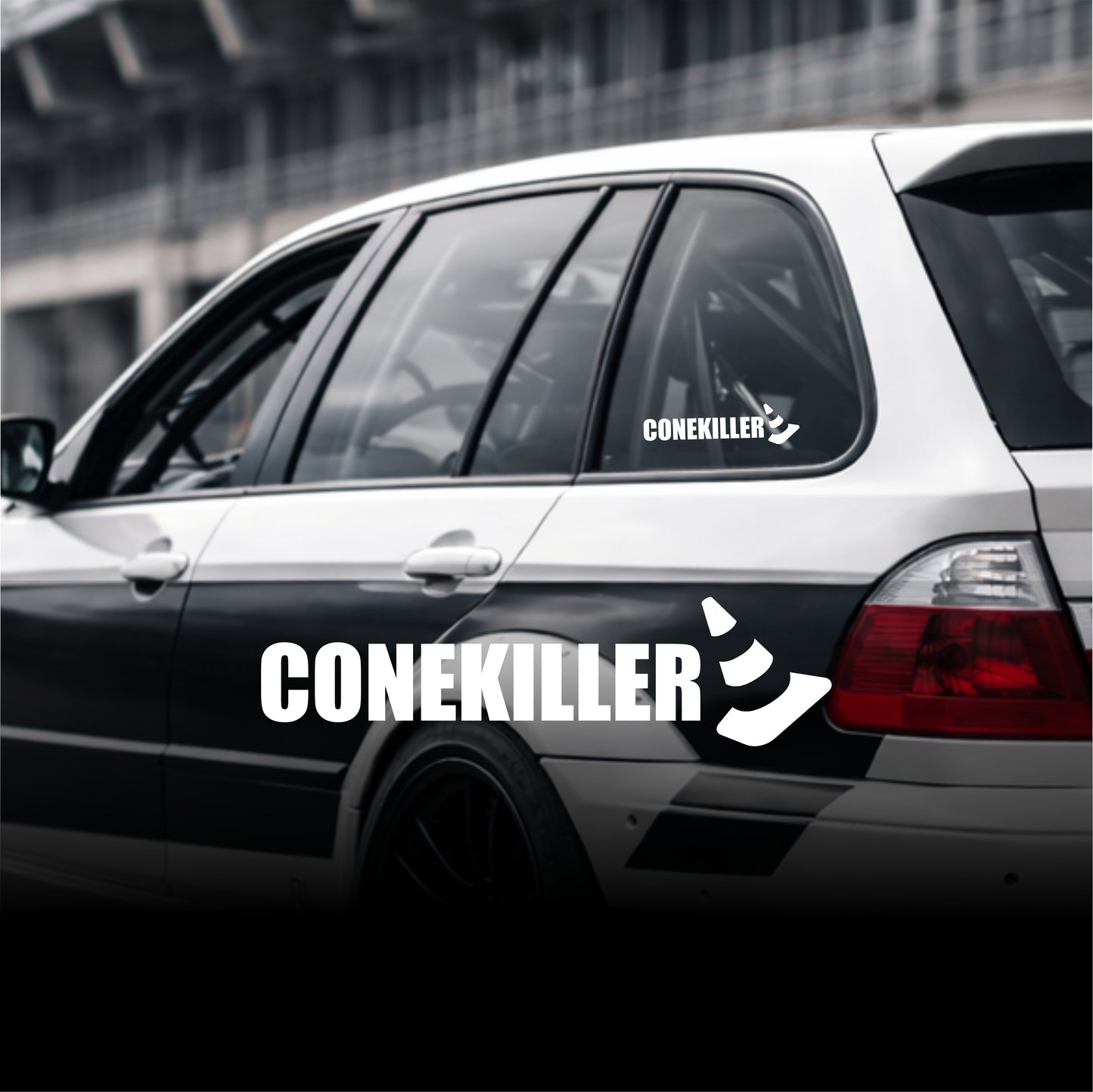 Car with 'CONEKILLER' decal on a blurred background