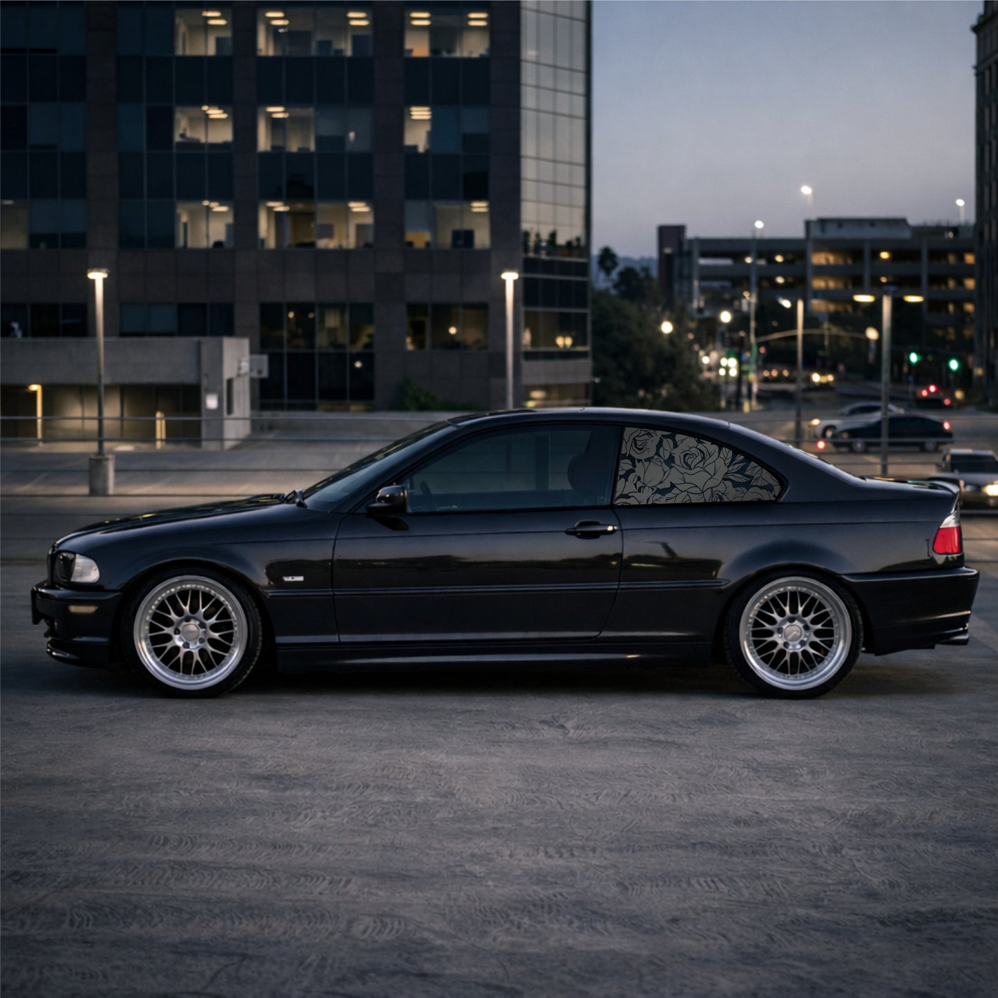 Black Matt ROSE rear window decal side view fitment