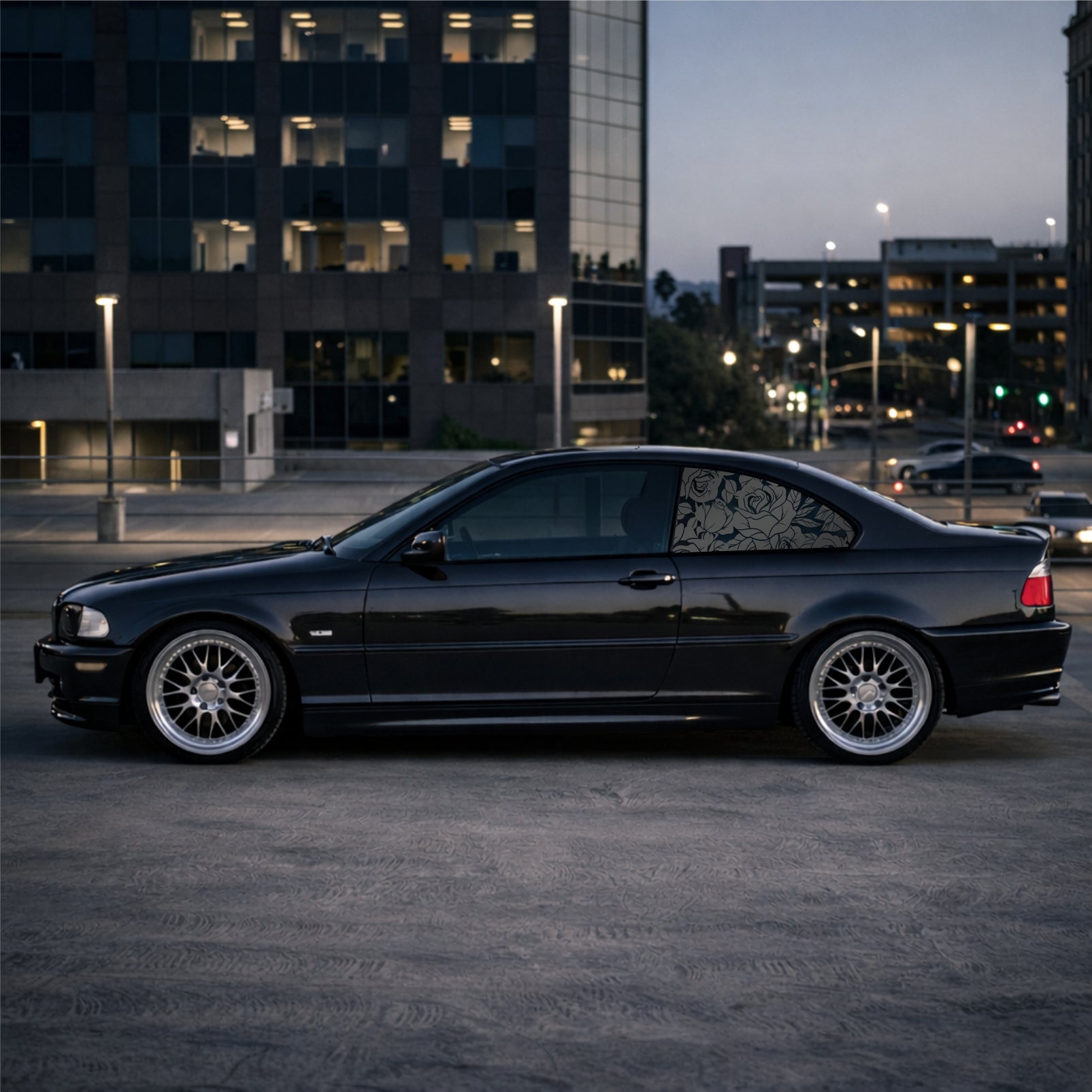 Black Matt ROSE rear window decal side view fitment