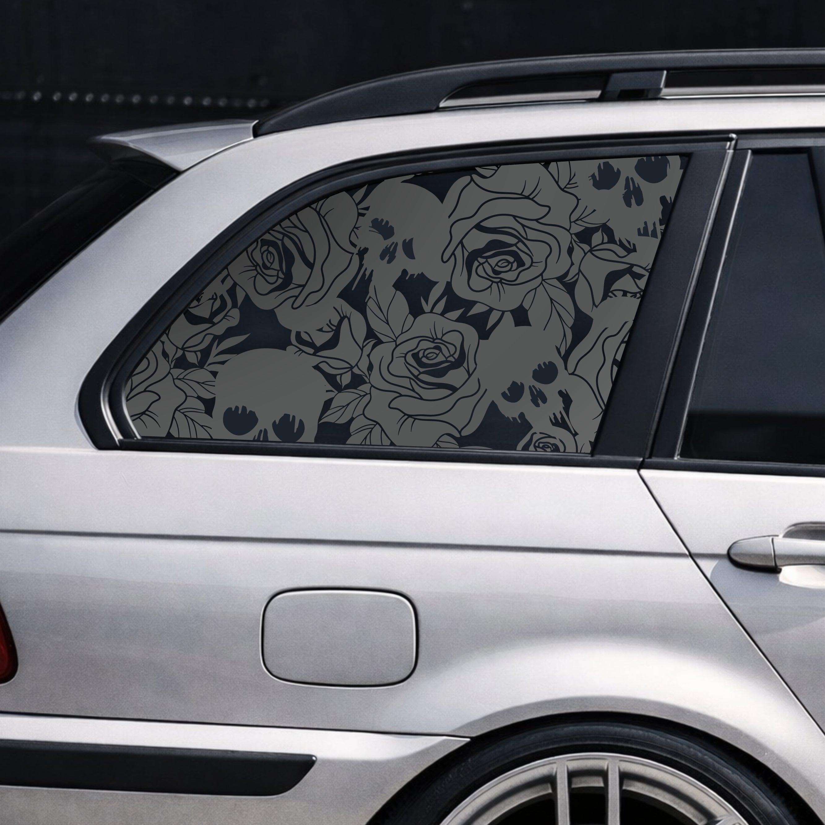 Matt Black SKULL AND ROSES Rear Window Decal