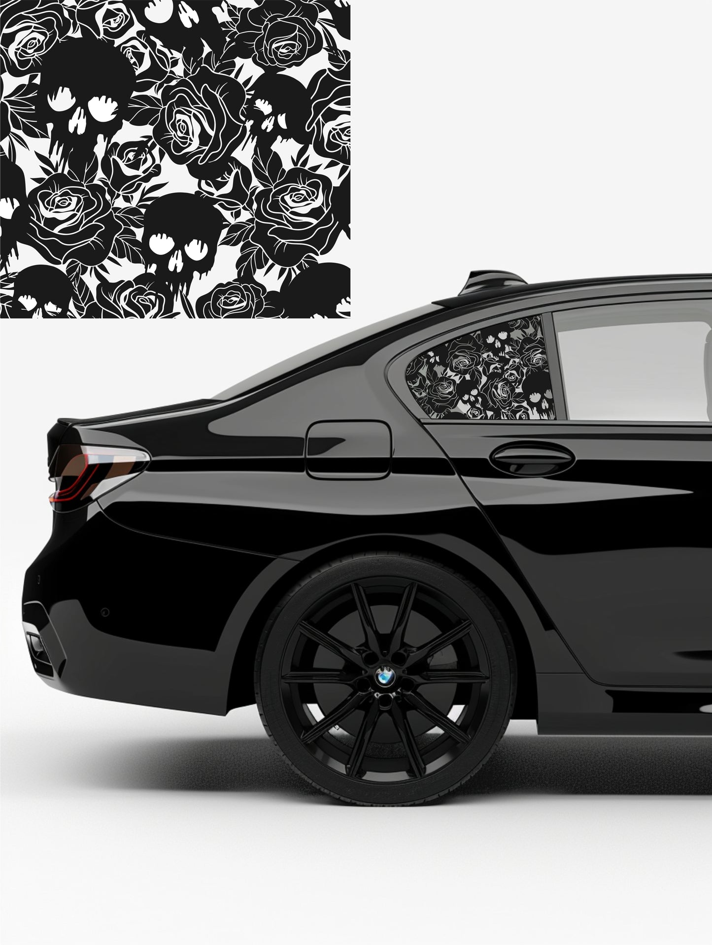 Black Matt Decal - Skull and Roses (FOR VARIOUS CARS)