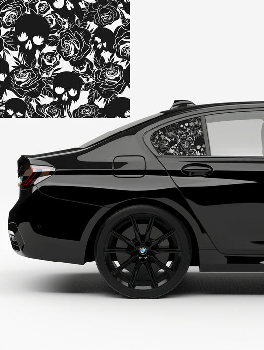Black Matt Decal - Skull and Roses (FOR VARIOUS CARS)