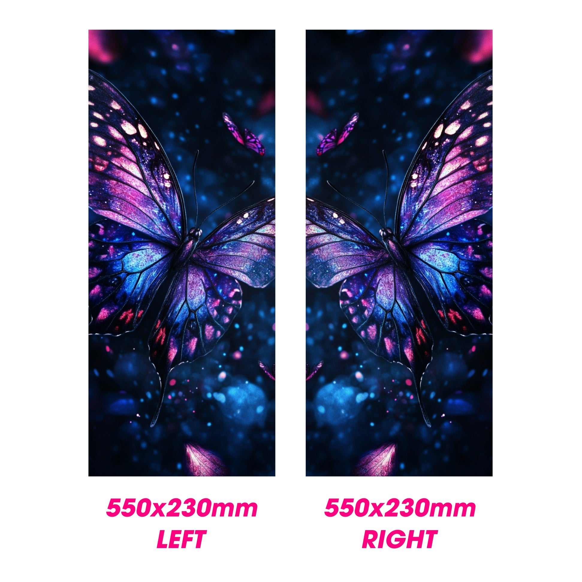 Two identical butterfly designs side by side with dimensions indicated.