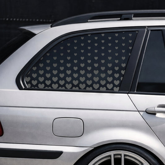 Black Matt HEARTS rear side window decal on silver BMW
