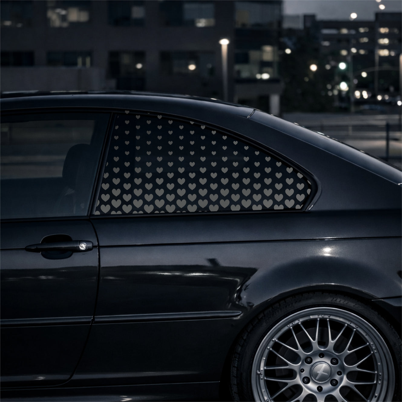 Black Matt HEARTS decal close-up matt texture