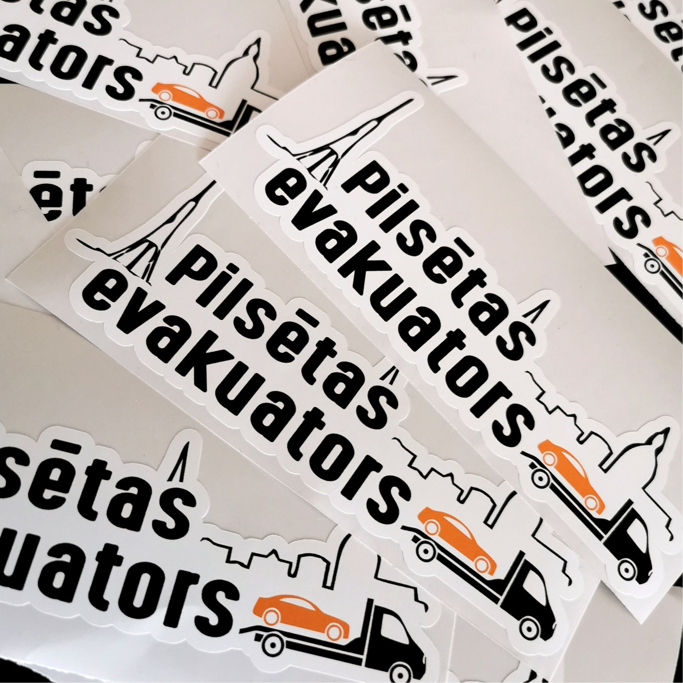 Stickers with text and graphics on a white background