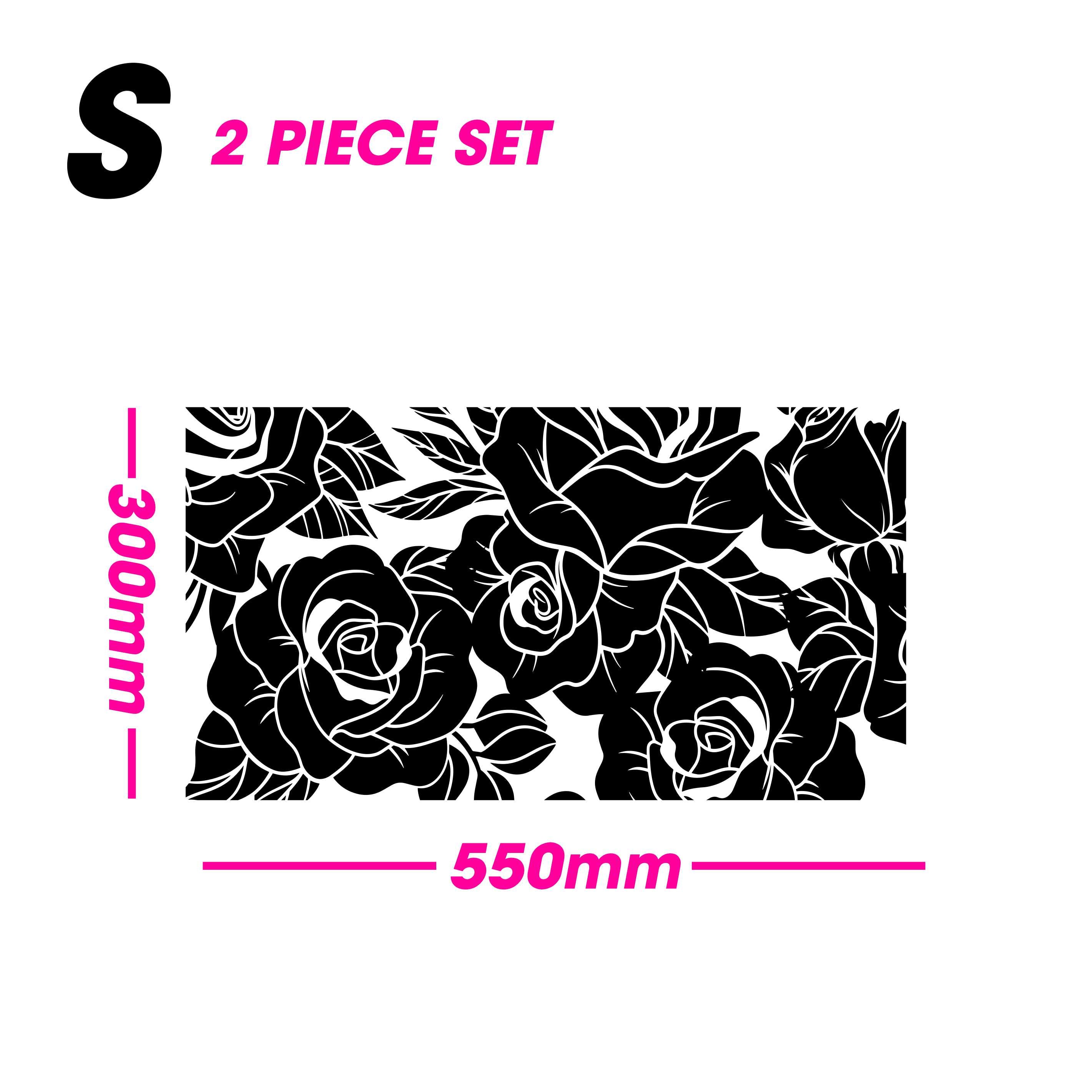 2-piece set with floral design and measurements on a white background