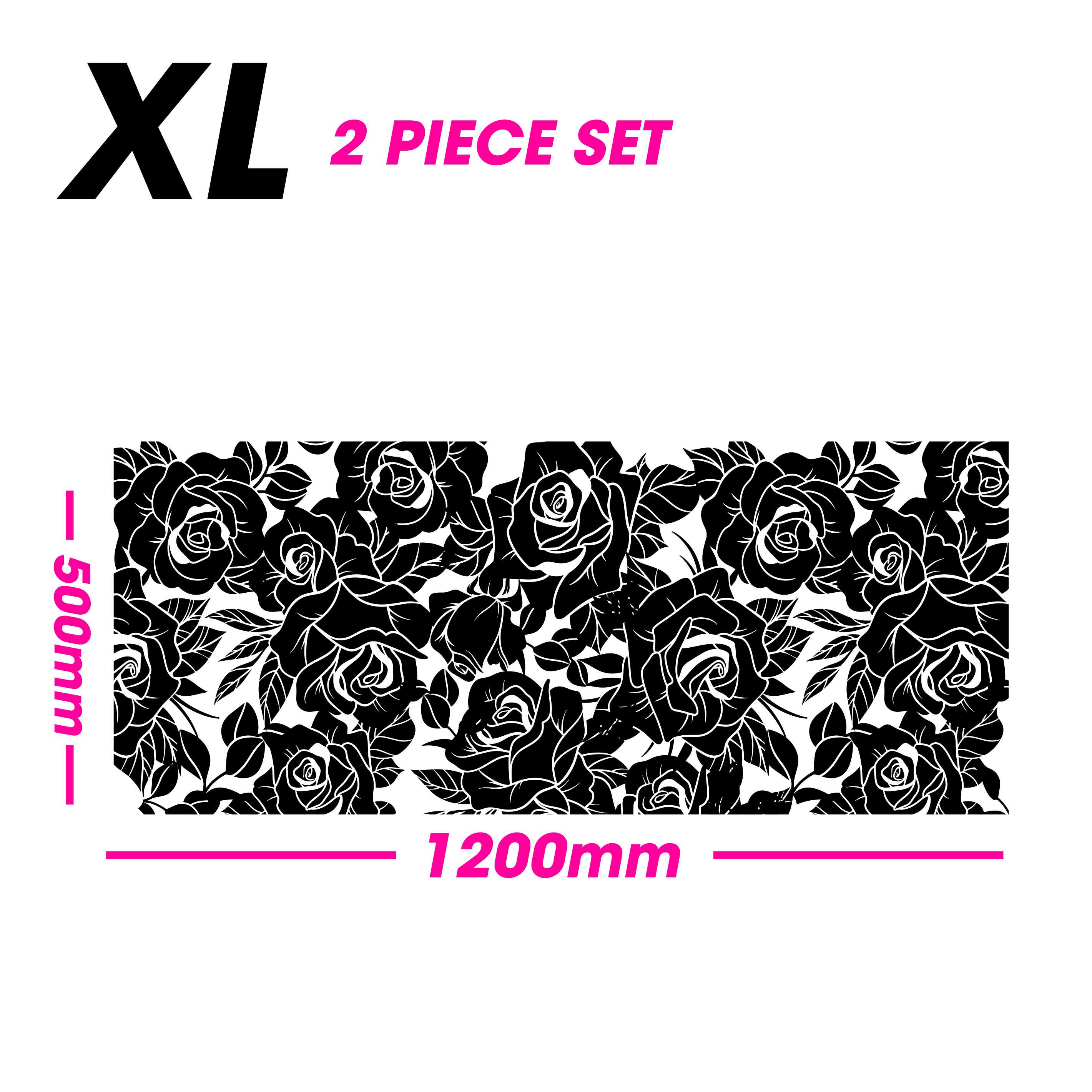 Rose patterned product with dimensions and 'XL 2 Piece Set' text on a white background