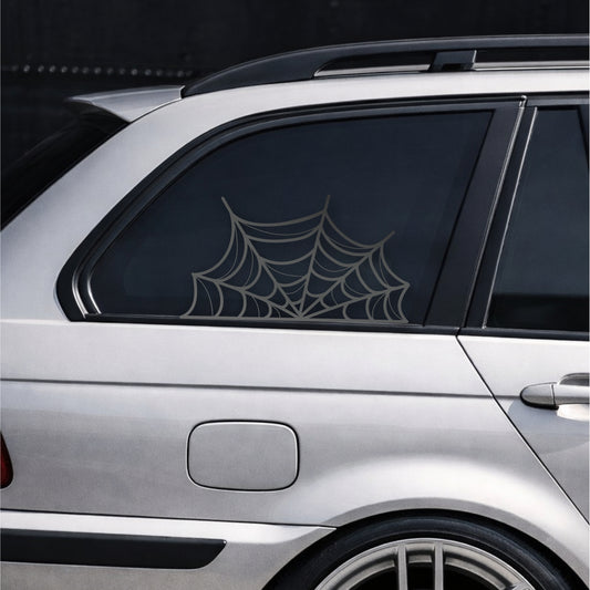 Black Matt SPIDER WEB rear side window decal on silver BMW