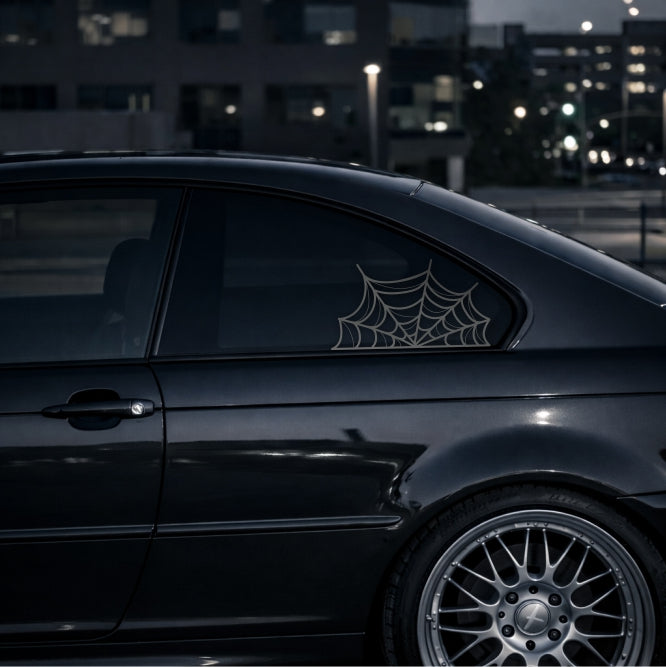 Black Matt SPIDER WEB rear window stance car night view